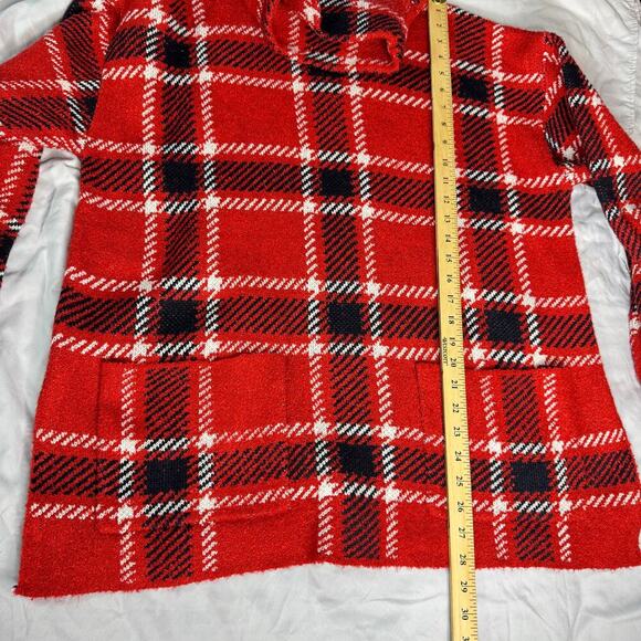 ZARA Women's Large Oversized Wool Blend Mock Neck Sweater Red Black Pockets - Picture 12 of 13